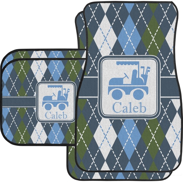 Custom Blue Argyle Car Floor Mats Set - 2 Front & 2 Back (Personalized)