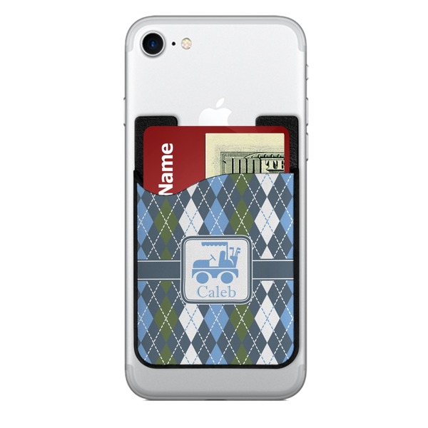 Custom Blue Argyle 2-in-1 Cell Phone Credit Card Holder & Screen Cleaner (Personalized)