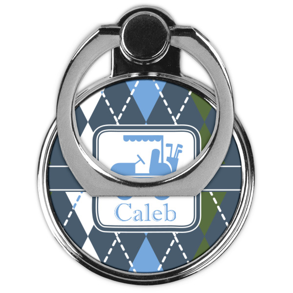 Blue Argyle Cell Phone Ring Stand & Holder - Front (Collapsed)