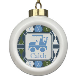 Blue Argyle Ceramic Ball Ornament (Personalized)