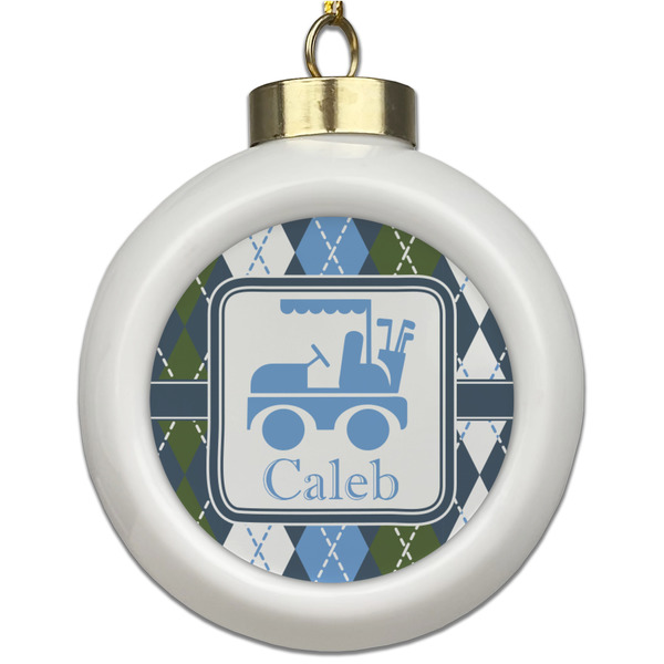 Custom Blue Argyle Ceramic Ball Ornament (Personalized)