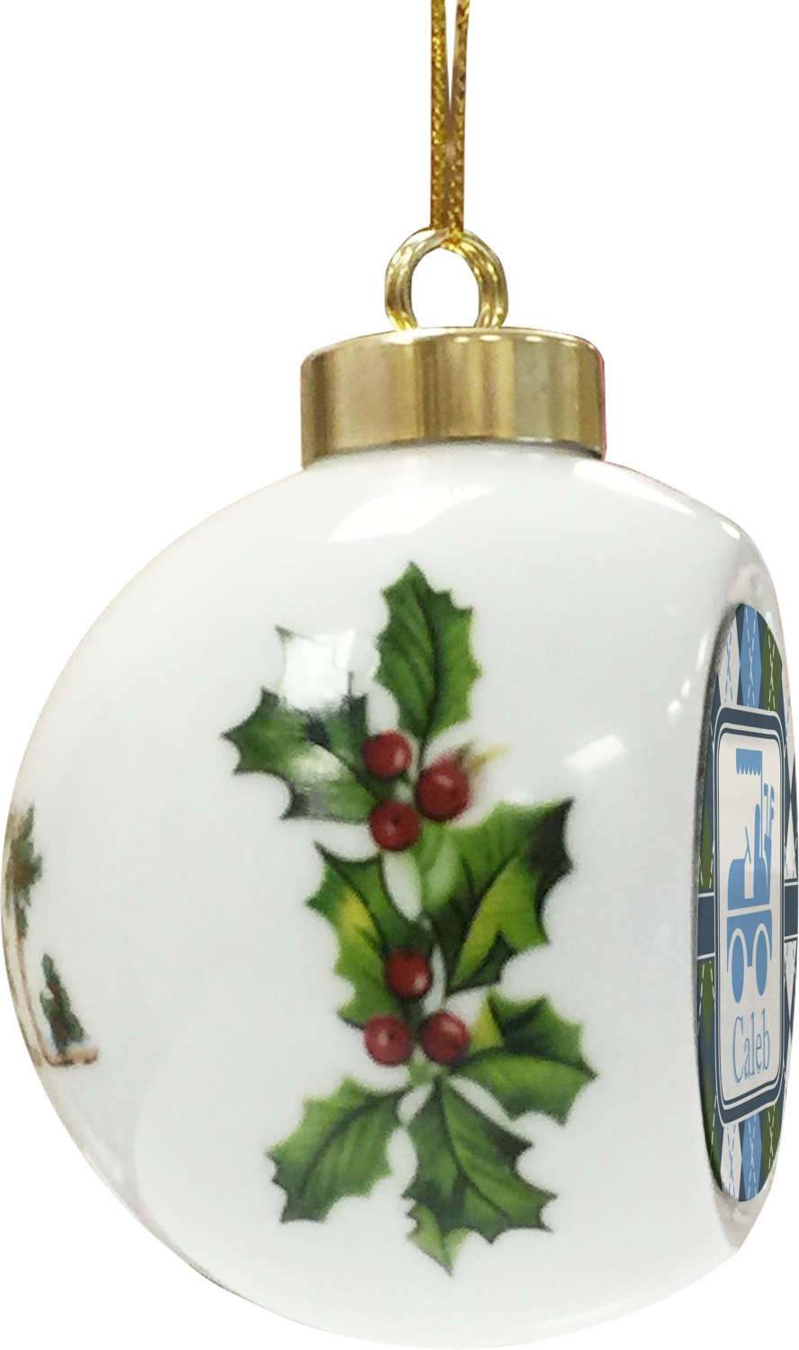 Blue Argyle Ceramic Ball Ornament (Personalized) YouCustomizeIt