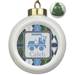 Blue Argyle Ceramic Ball Ornament - Christmas Tree (Personalized)