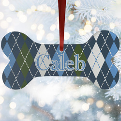 Blue Argyle Ceramic Dog Ornament w/ Name or Text