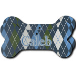 Blue Argyle Ceramic Dog Ornament - Front & Back w/ Name or Text