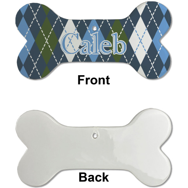 Blue Argyle Ceramic Flat Ornament - Bone Front & Back Single Print (APPROVAL)