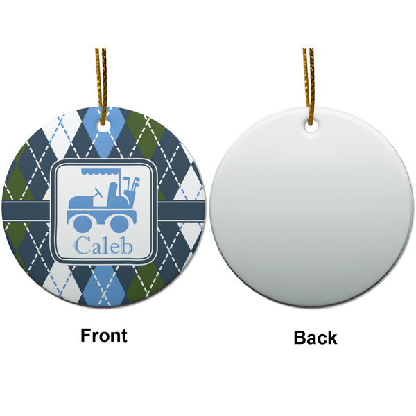 Blue Argyle Ceramic Flat Ornament - Circle Front & Back (APPROVAL)