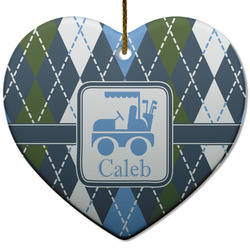 Blue Argyle Heart Ceramic Ornament w/ Name or Text