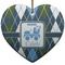 Blue Argyle Ceramic Flat Ornament - Heart (Front)