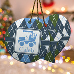 Blue Argyle Ceramic Ornament w/ Name or Text
