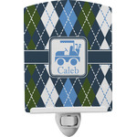 Blue Argyle Ceramic Night Light w/ Name or Text