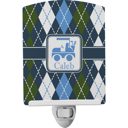 Blue Argyle Ceramic Night Light w/ Name or Text
