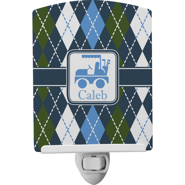 Custom Blue Argyle Ceramic Night Light w/ Name or Text