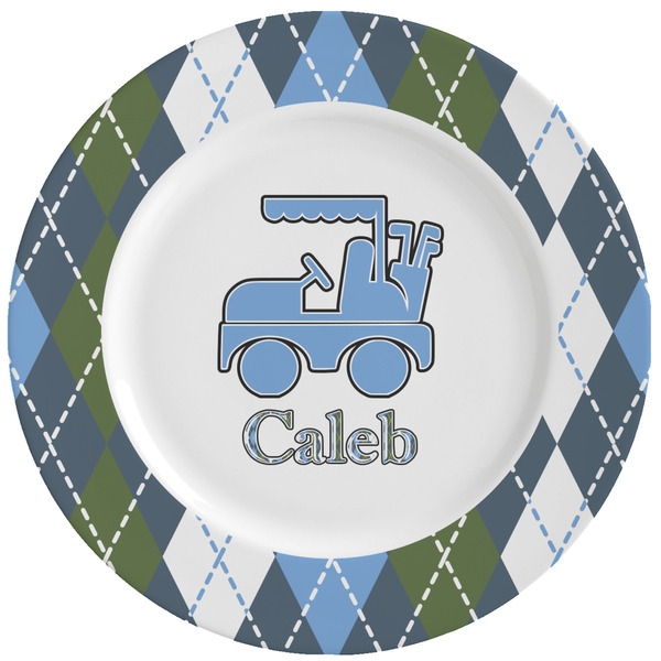Custom Blue Argyle Ceramic Dinner Plates (Set of 4) (Personalized)
