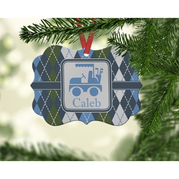 Blue Argyle Christmas Ornament (On Tree)