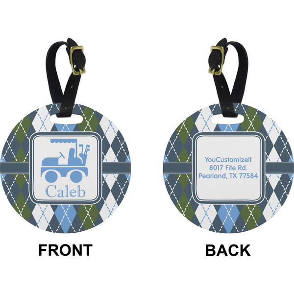Blue Argyle Circle Luggage Tag (Front + Back)