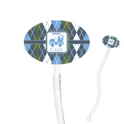 Blue Argyle 7" Oval Plastic Stir Sticks - Clear (Personalized)