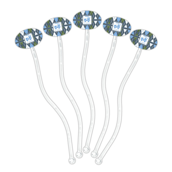 Blue Argyle Clear Plastic 7" Stir Stick - Oval - Fan