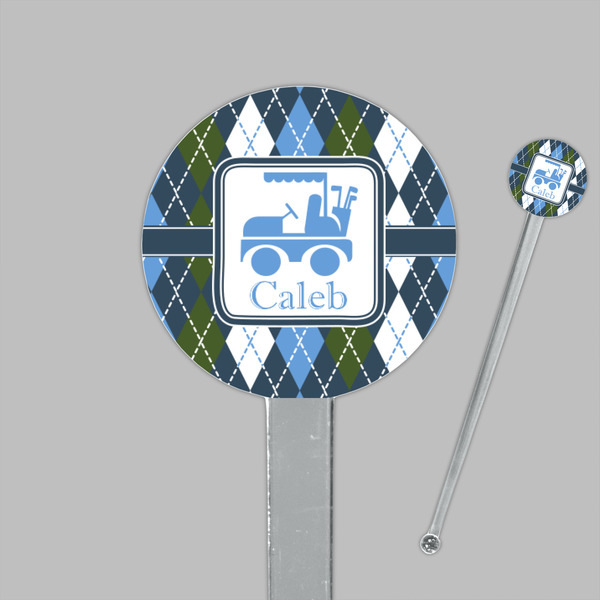 Blue Argyle Clear Plastic 7" Stir Stick - Round - Closeup