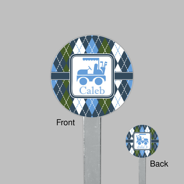 Blue Argyle Clear Plastic 7" Stir Stick - Round - Front & Back