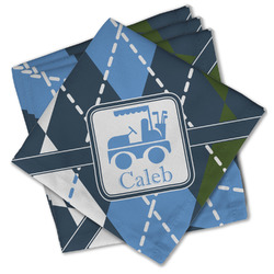 Blue Argyle Cloth Cocktail Napkins - Set of 4 w/ Name or Text