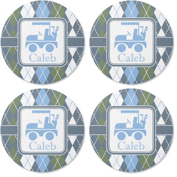 Blue Argyle Coaster Round Rubber Back - Apvl