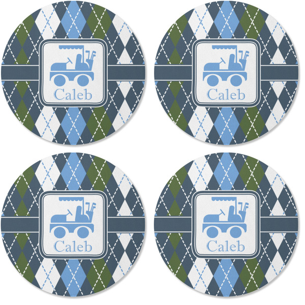 Blue Argyle Coaster Round Rubber Back - Apvl