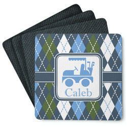 Blue Argyle Square Rubber Backed Coasters - Set of 4 (Personalized)