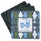 Blue Argyle Square Rubber Backed Coasters - Set of 4 (Personalized)