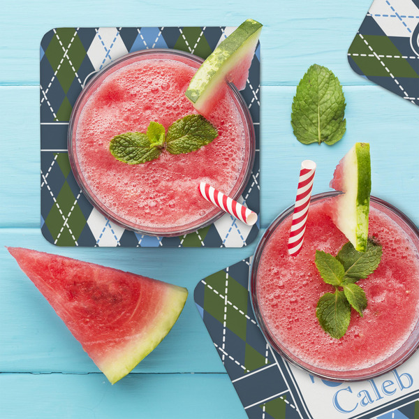 Blue Argyle Coaster Set - LIFESTYLE