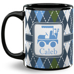 Blue Argyle 11 Oz Coffee Mug - Black (Personalized)
