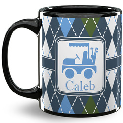 Blue Argyle 11 Oz Coffee Mug - Black (Personalized)
