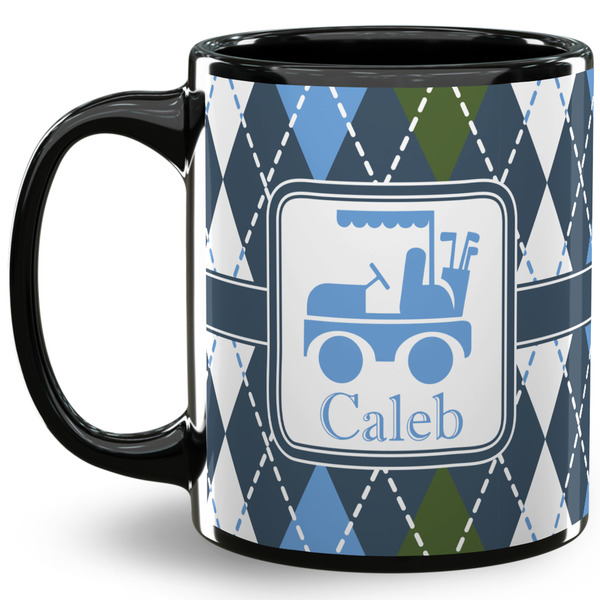 Custom Blue Argyle 11 Oz Coffee Mug - Black (Personalized)
