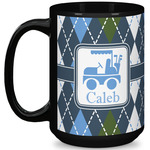 Blue Argyle 15 Oz Coffee Mug - Black (Personalized)