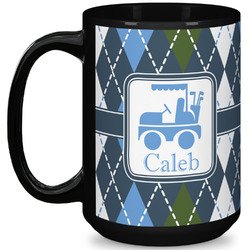 Blue Argyle 15 Oz Coffee Mug - Black (Personalized)