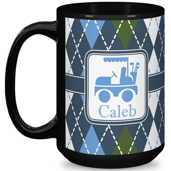 Custom Blue Argyle 15 Oz Coffee Mug - Black (Personalized)