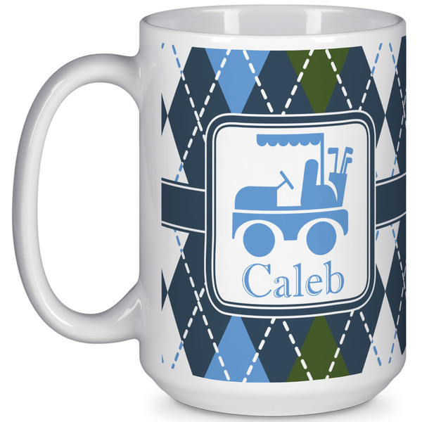 Custom Blue Argyle 15 Oz Coffee Mug - White (Personalized)