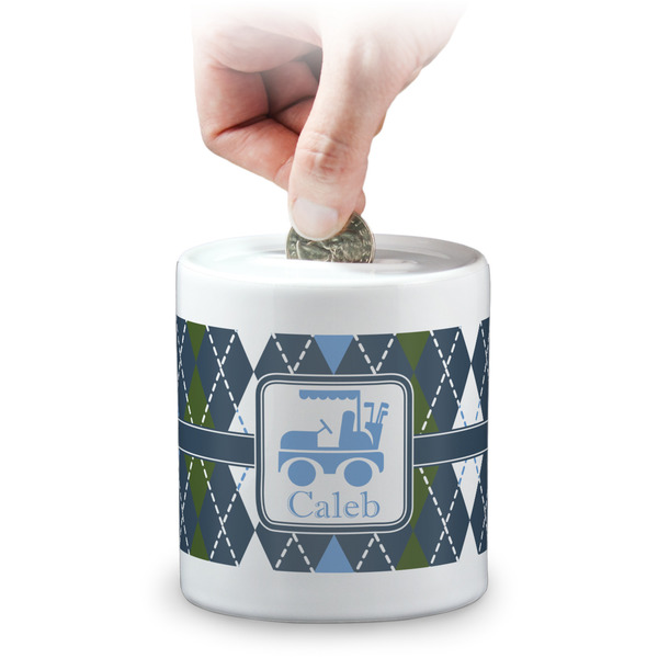 Custom Blue Argyle Coin Bank (Personalized)