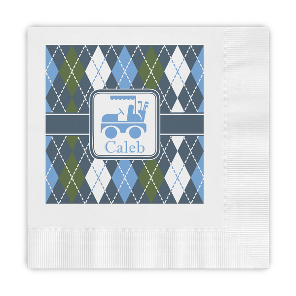 Custom Blue Argyle Embossed Decorative Napkins (Personalized)