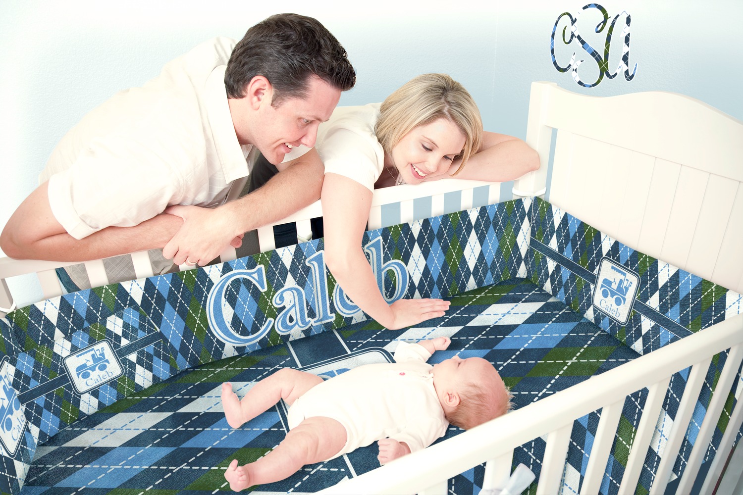 Custom Blue Argyle Crib Comforter / Quilt (Personalized) YouCustomizeIt