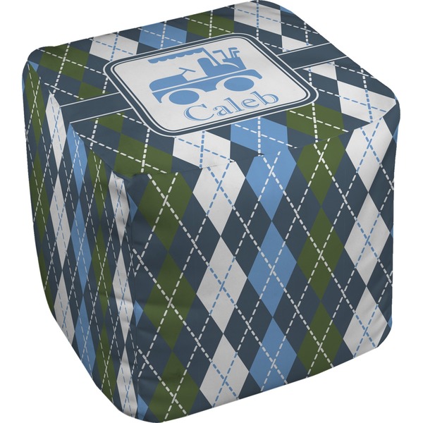 Custom Blue Argyle Cube Pouf Ottoman (Personalized)
