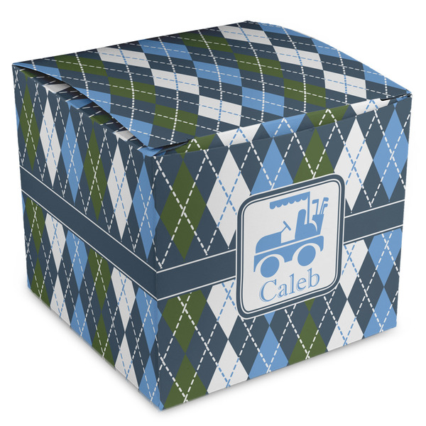 Custom Blue Argyle Cube Favor Gift Boxes (Personalized)