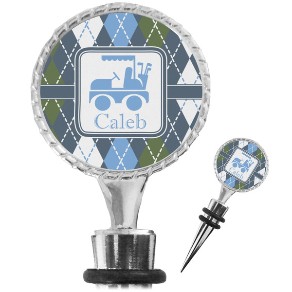 Custom Blue Argyle Wine Bottle Stopper (Personalized)