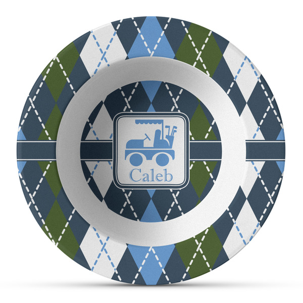 Custom Blue Argyle Plastic Bowl - Microwave Safe - Composite Polymer (Personalized)
