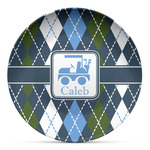 Blue Argyle Microwave Safe Plastic Plate - Composite Polymer (Personalized)
