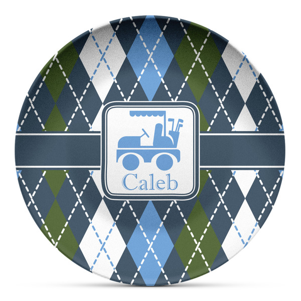 Custom Blue Argyle Microwave Safe Plastic Plate - Composite Polymer (Personalized)