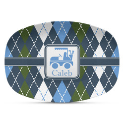 Blue Argyle Plastic Platter - Microwave & Oven Safe Composite Polymer (Personalized)