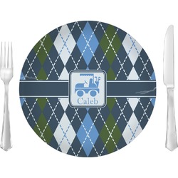 Blue Argyle 10" Glass Lunch / Dinner Plates - Single or Set (Personalized)