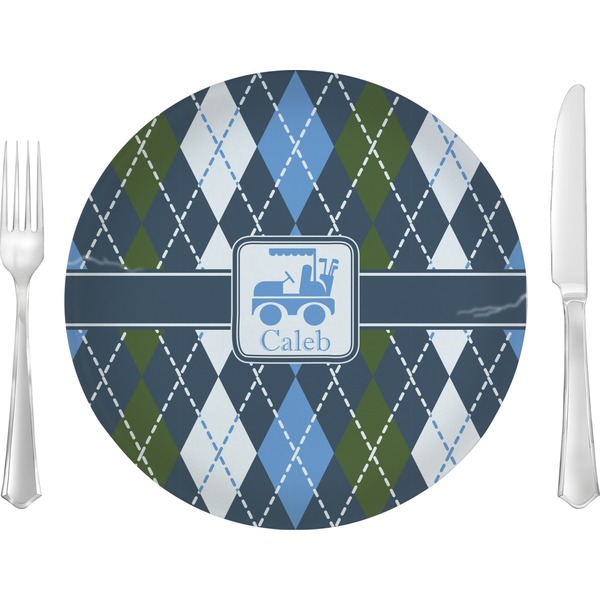 Custom Blue Argyle 10" Glass Lunch / Dinner Plates - Single or Set (Personalized)
