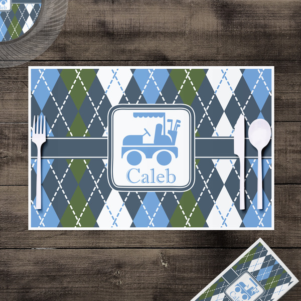 Blue Argyle Disposable Paper Placemat - In Context